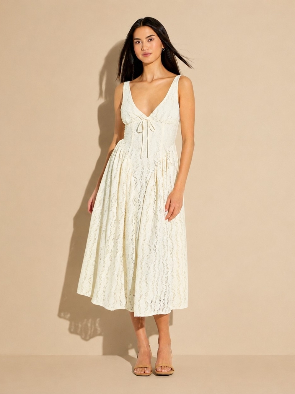 Wild Fable: Midi Basque Empire Waist Lace Dress
